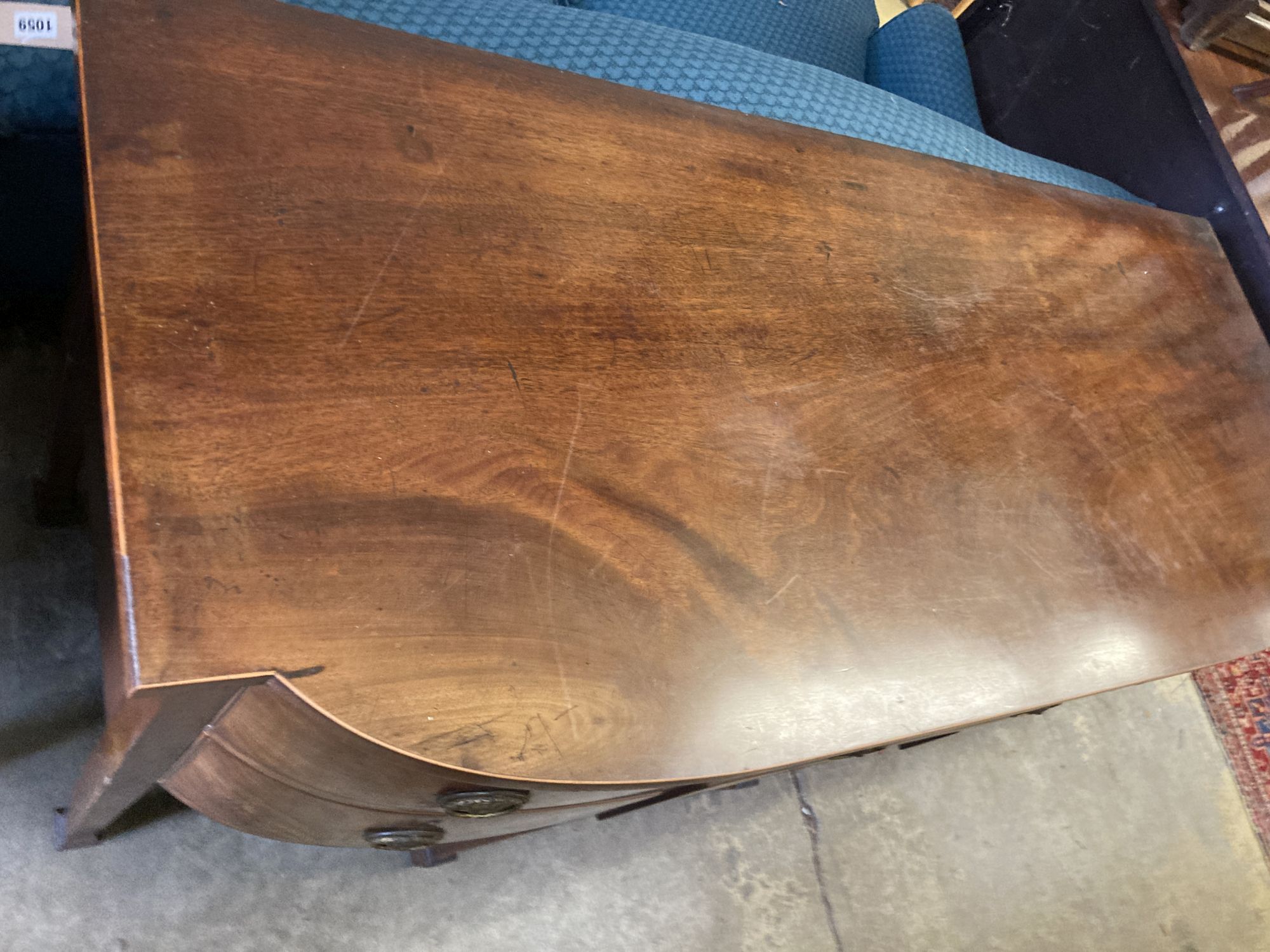 A George III mahogany bowfront sideboard, length 152cm, depth 65cm, height 92cm